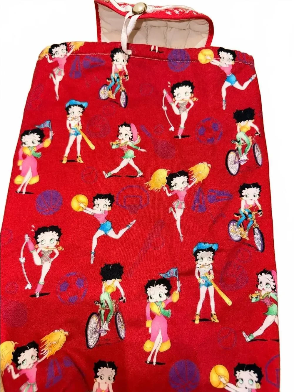 Betty Boop Drawstring Backpack Bag Red Sports Pattern Vintage